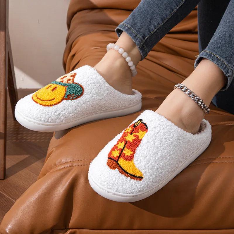 Winter Cartoon Plush Slippers for Women | Cozy Cowboy Home Shoes - Dhavinci