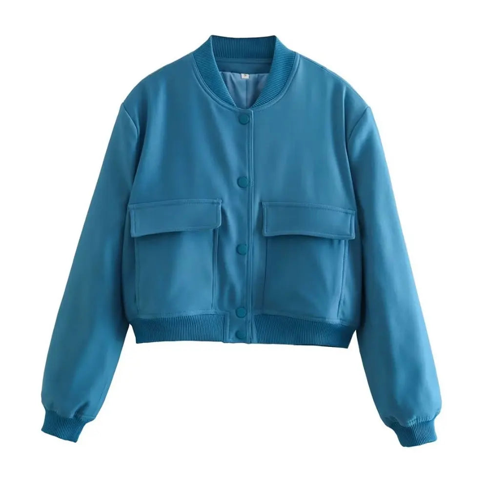 Fashionable Bomber Jacket for Women | Vintage Button Front Coat with Pockets - Dhavinci