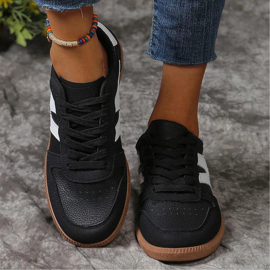 Fashion Letter Print Vulcanized Shoes for Women | Lace-Up Leather Sneakers - Dhavinci