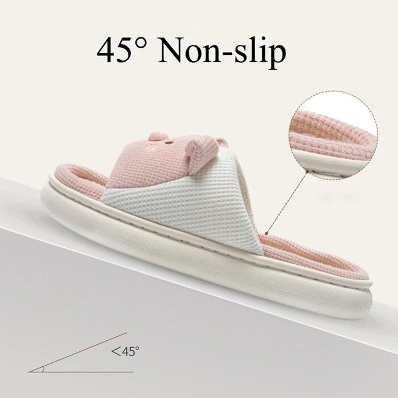 Cartoon Pig Hemp Slippers for Women | Soft Sole Non-Slip Indoor Shoes - Dhavinci