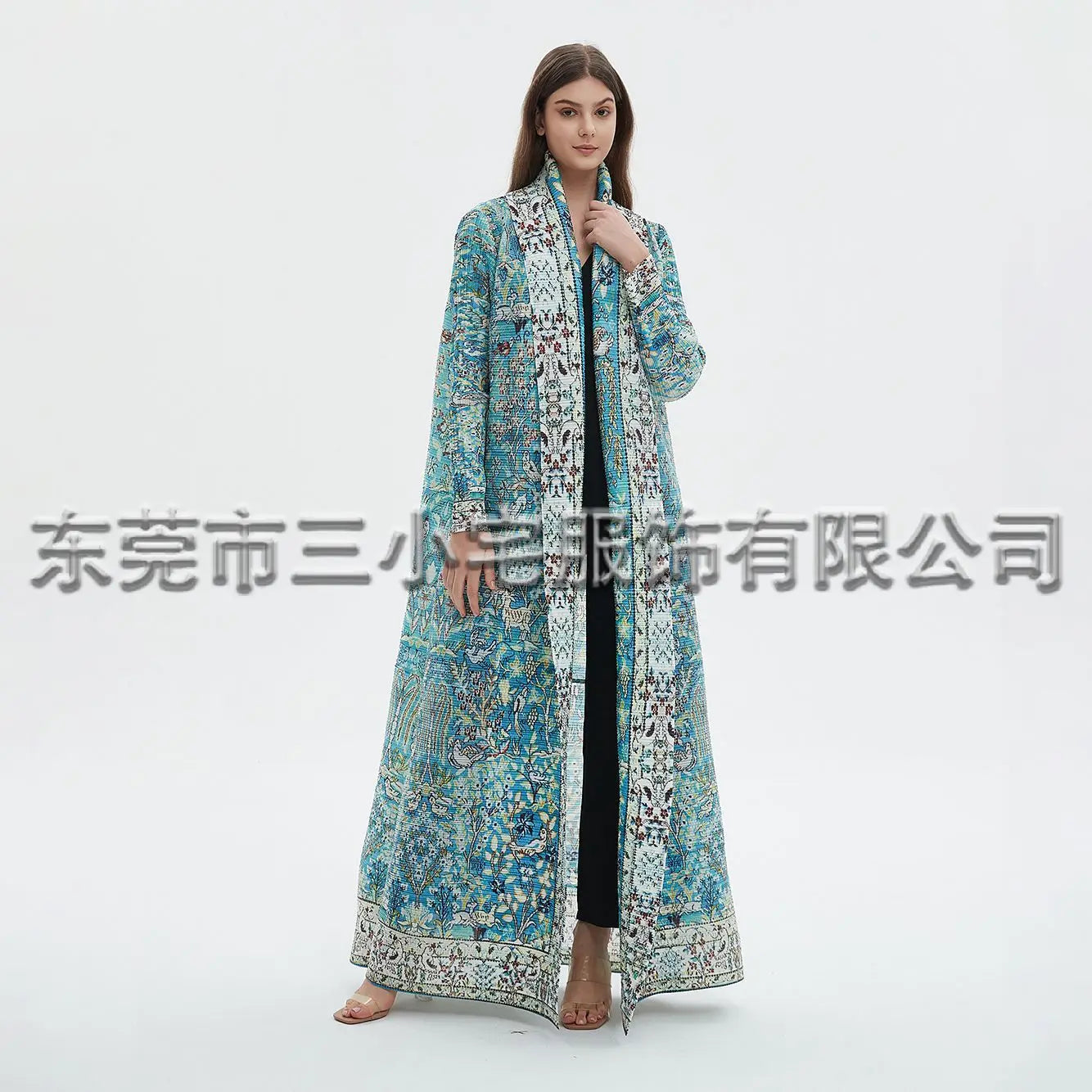 Pleats Pleated Abaya Long Printed Jacket Trench Windbreaker Evening Gown Gown 2024 Autumn New Loose Extended Coat Women Clothing - Dhavinci