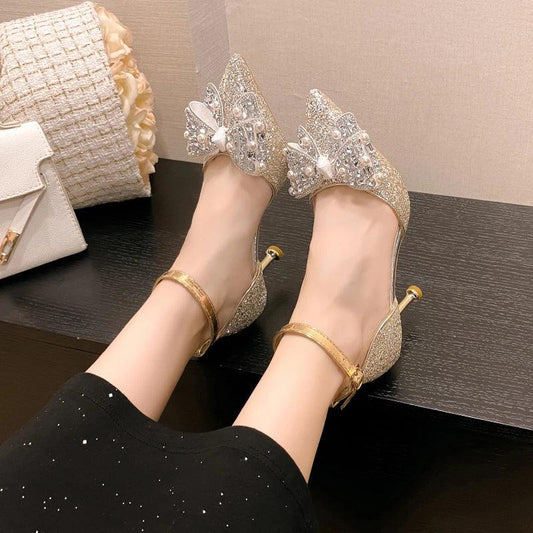 Shiny Crystal Stiletto Heels Pumps for Women | Rhinestone Bowknot Party Shoes - Dhavinci