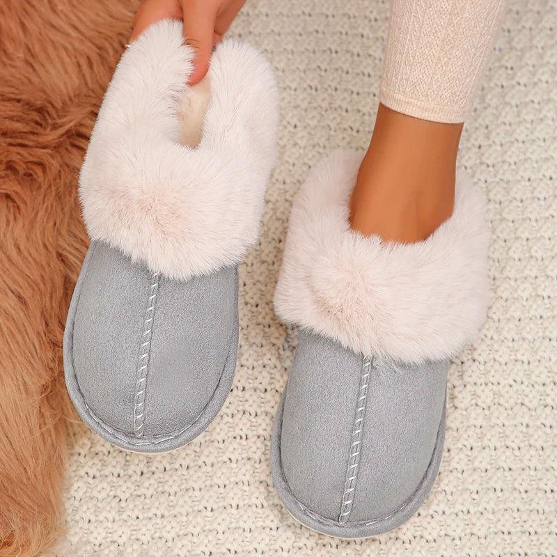 Fashion Faux Fur Winter Slippers for Women - Closed Toe Plush Mules - Dhavinci