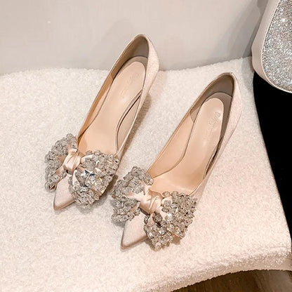 Crystal Bowknot Pumps for Women - Bling Rhinestones Wedding Shoes - Dhavinci