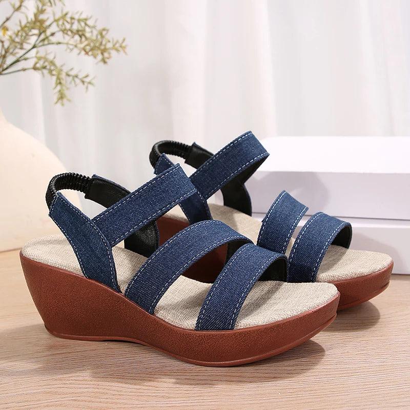 Fashion Denim High Heel Sandals for Women - Platform Wedge Summer Shoes - Dhavinci