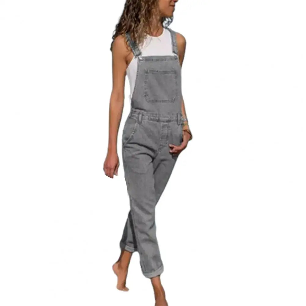 Denim Overalls with Pockets Stylish Plus Size Denim Jumpsuit with Adjustable Straps Side Pockets Women's Loose Backless for A - Dhavinci