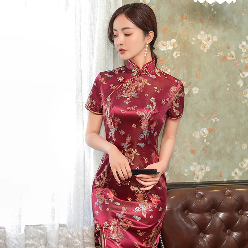 Chinese Style Qipao Sexy Women Plus Size Cheongsam Vintage Classic Chinese Dress Dragon And Phoenix Long Vestidos 4XL - Dhavinci