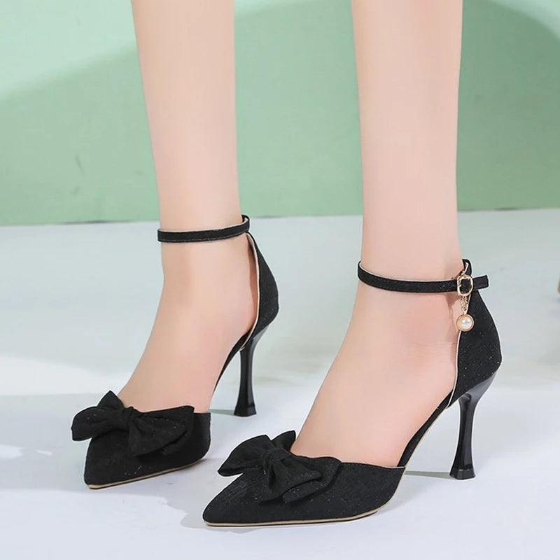 Fashion Bowknot Ankle Strap Pumps for Women - Silk Super High Heels - Dhavinci