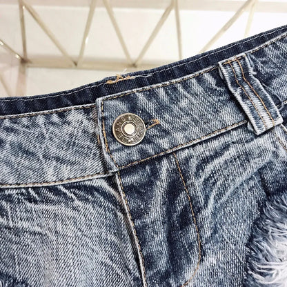 Qisin 2023 New Women Sexy Low Waist Hole Tassel Denim Shorts Jeans Thong Short Feminino - Dhavinci