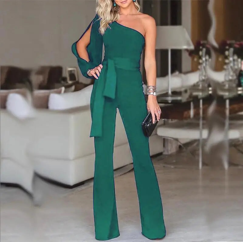 Elegant Ladies Jumpsuit | V-Neck, Lace Embroidered, Wide Leg - Dhavinci