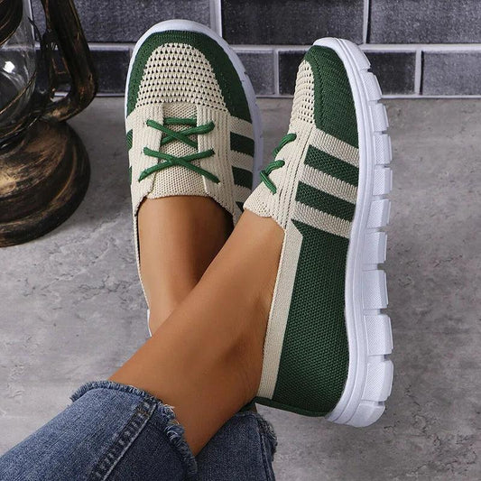 Mix Color Breathable Knitting Sneakers | Women's Fashion Casual Lace-Up Flats - Dhavinci