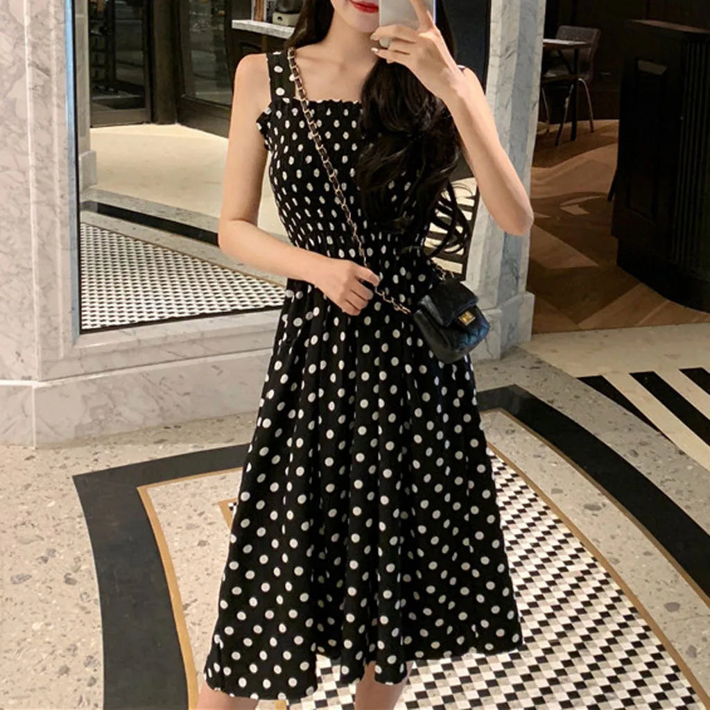 Women's Dresses 2024 Summer Fashion Loose None Sleeve Polka Dot Shoulder Plus Size Casual Dress Sexy Dresses - Dhavinci