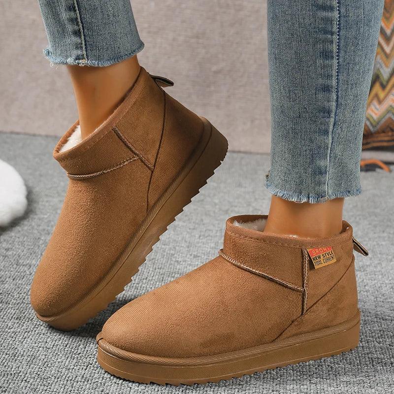 Faux Suede Chelsea Snow Boots for Women | Warm Winter Ankle Boots - Dhavinci