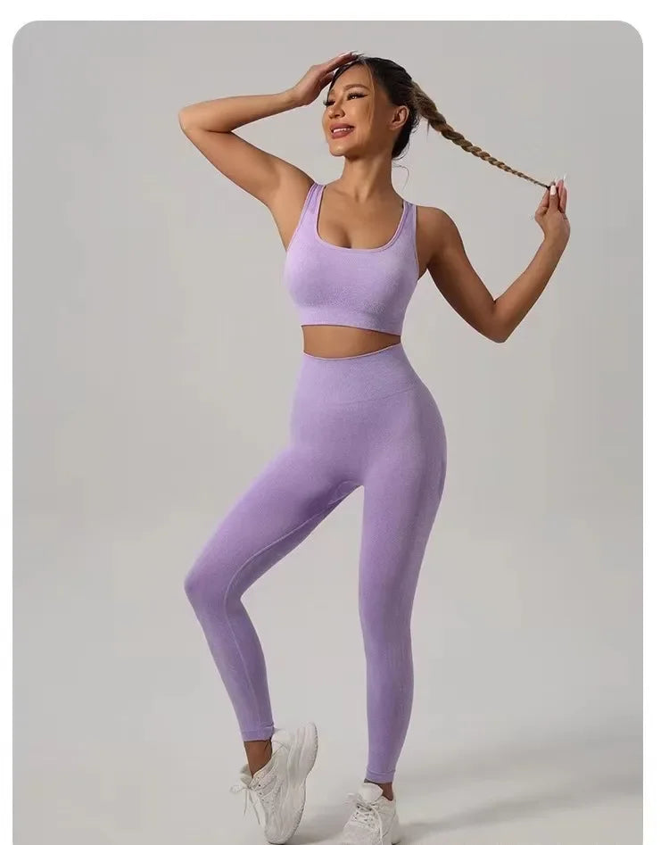 Seamless Yoga Set for Women | Back Sports Bra & Hip Lifting Leggings - Dhavinci