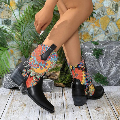 Western Cowboy Boots for Women | Pointed Toe High Heel Ankle Boots - Dhavinci