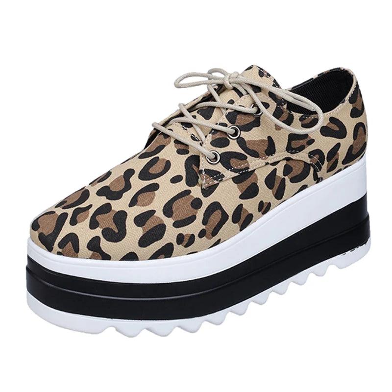 Leopard Print Platform Sneakers for Women | Chunky Bottom Lace-Up Shoes - Dhavinci