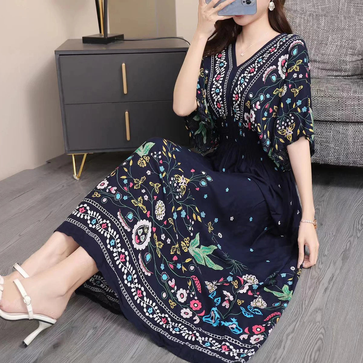 Bohemian floral Fashion Summer Dress 2024 Women Maxi long beach holiday travel Indian Clothes vestidos Para Mujer Vintage Casual - Dhavinci