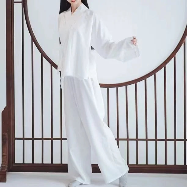 Hanfu Chinese Ming Dynasty Traditional Round Collar Robe Lining Original White Inner Wear Clothing Taoist Robe Lingerie Costume - Dhavinci