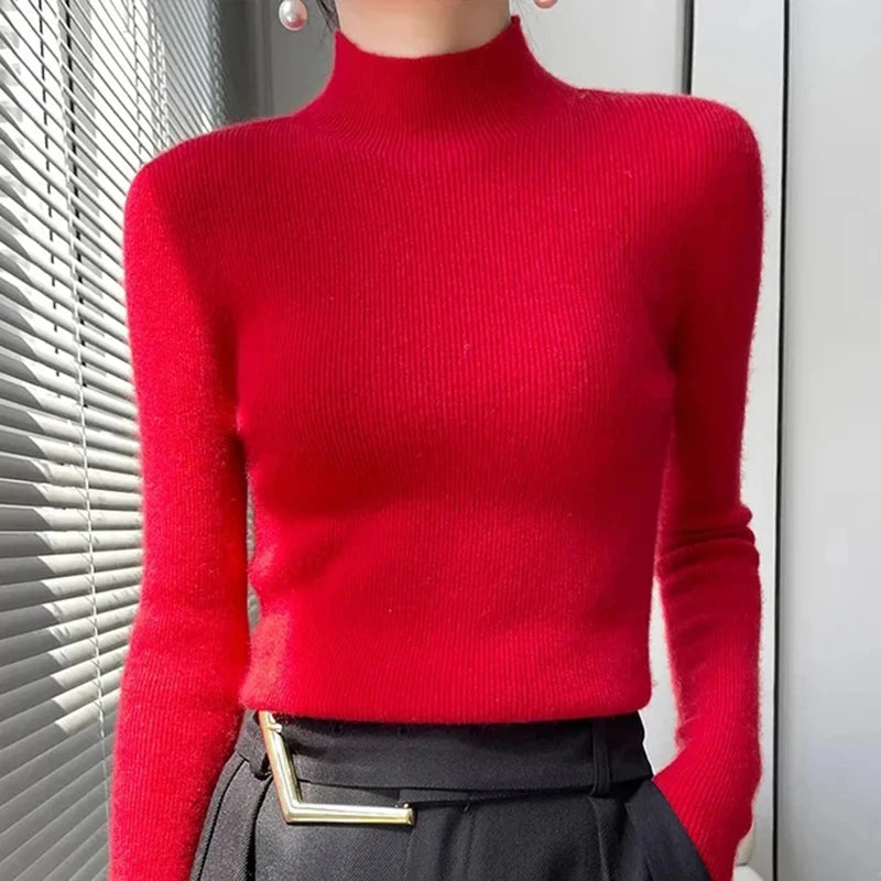 MEXZT Solid Sweater Women Half Turtleneck Knitted Pullovers Harajuku Korean Thick Knitwear Autumn Winter Fashion Slim Jumpers - Dhavinci