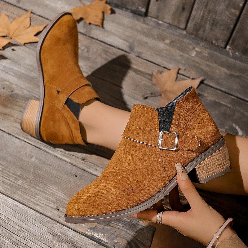 Faux Suede Medium Heel Ankle Boots for Women | Autumn Chelsea Boots - Dhavinci