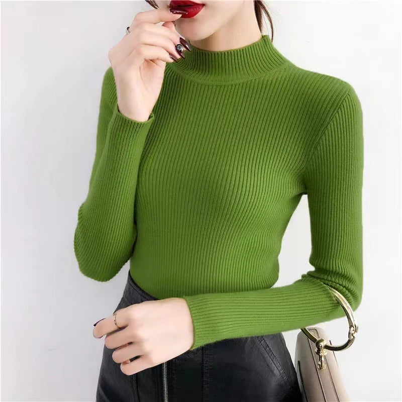 Autumn High Collar Skinny Sweater | Women’s Knit Pullover Tops - Dhavinci