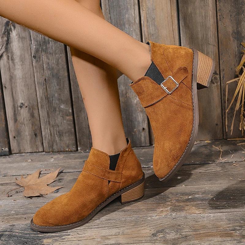 Faux Suede Medium Heel Ankle Boots for Women | Autumn Chelsea Boots - Dhavinci