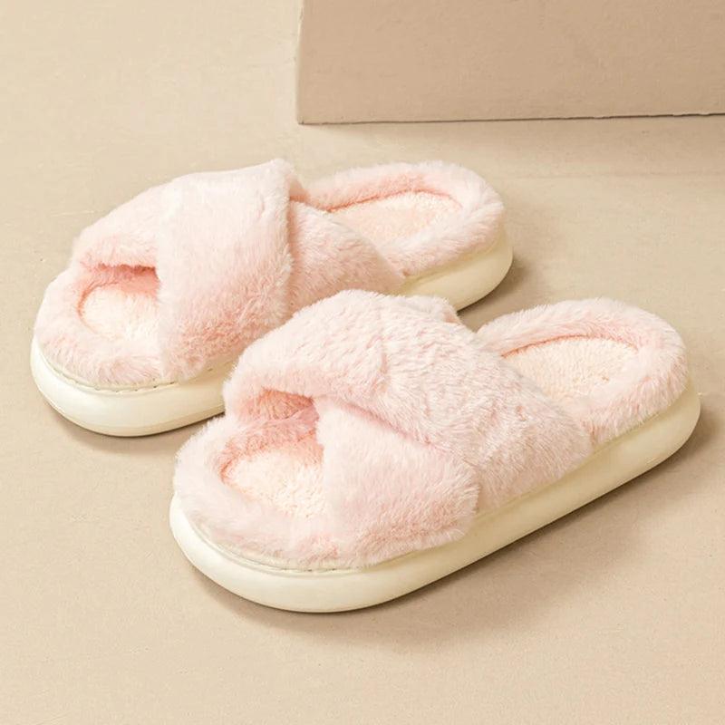 Thick Platform Fur Slippers for Women | Winter Plush Non-Slip Slides - Dhavinci