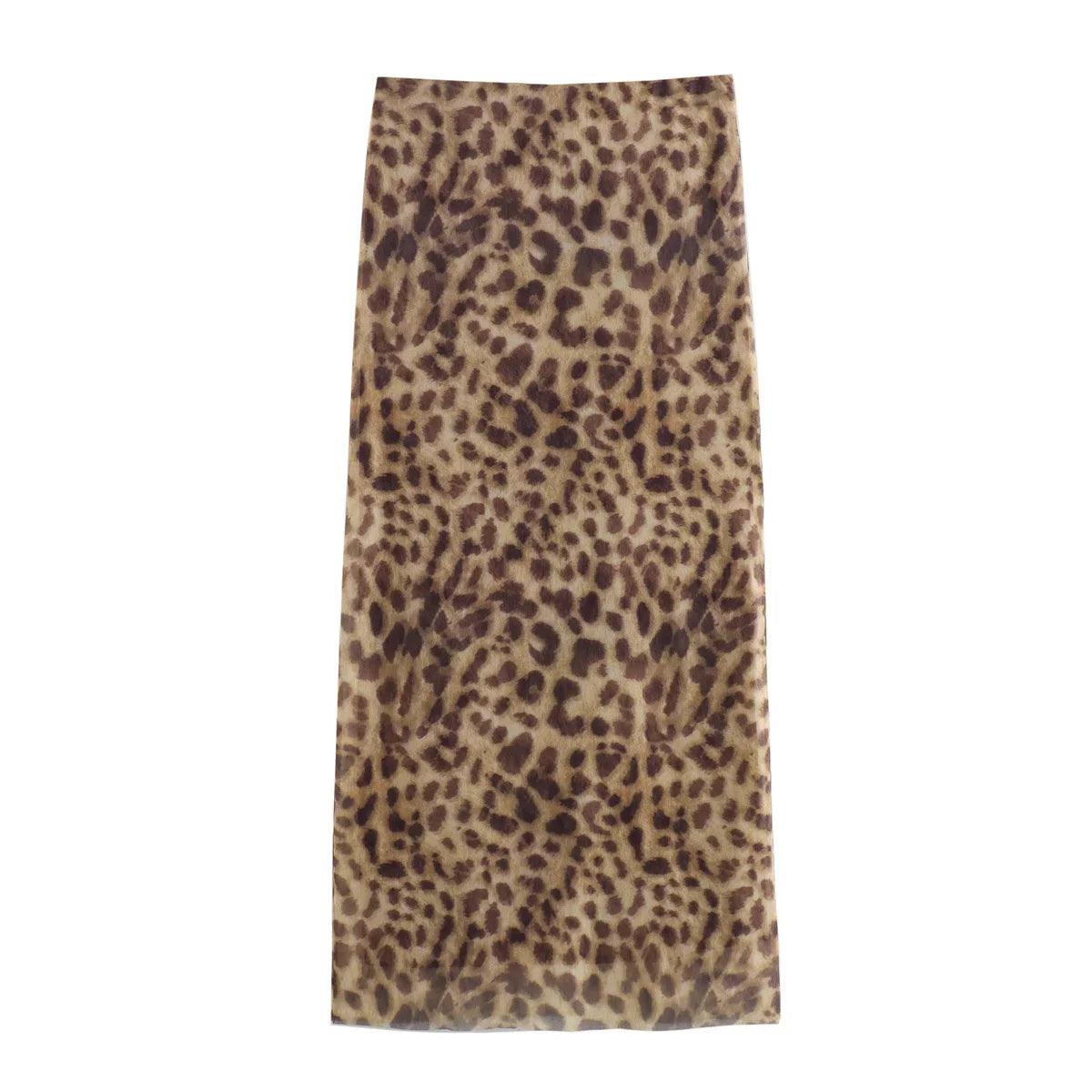 Leopard Tulle Midi Skirt for Women | High Waist Streetwear Fashion - Dhavinci