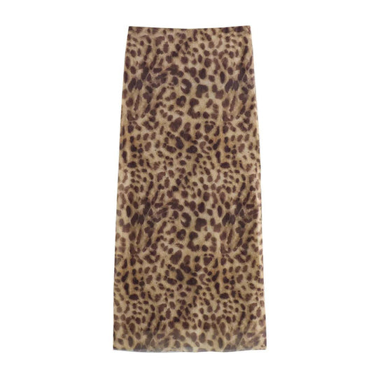 Leopard Tulle Midi Skirt for Women | High Waist Streetwear Fashion - Dhavinci