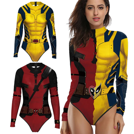 Halloween Wolverine Swimsuit Long Sleeved Deadpool Cosplay Costume Hero Performance Swimwear Swimming Pool Party Swimsuit - Dhavinci