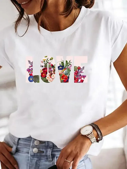 Casual Love Heart Graphic Tee for Women | Sweet Watercolor Summer Shirt - Dhavinci