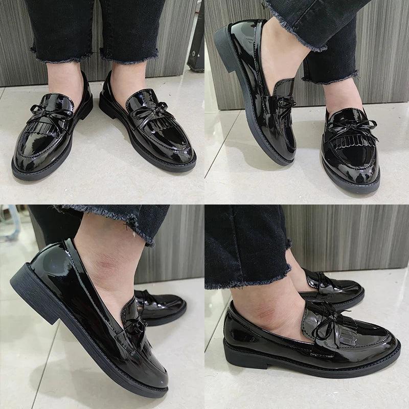 Black Patent Leather Loafers for Women | Casual Platform Flats - Dhavinci