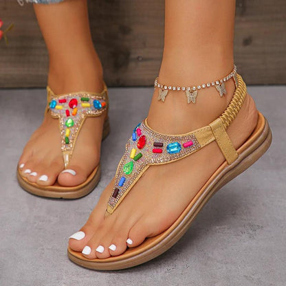 Crystal Women’s Sandals | Summer Clip Toe Bohemian Flat Sandals - Dhavinci