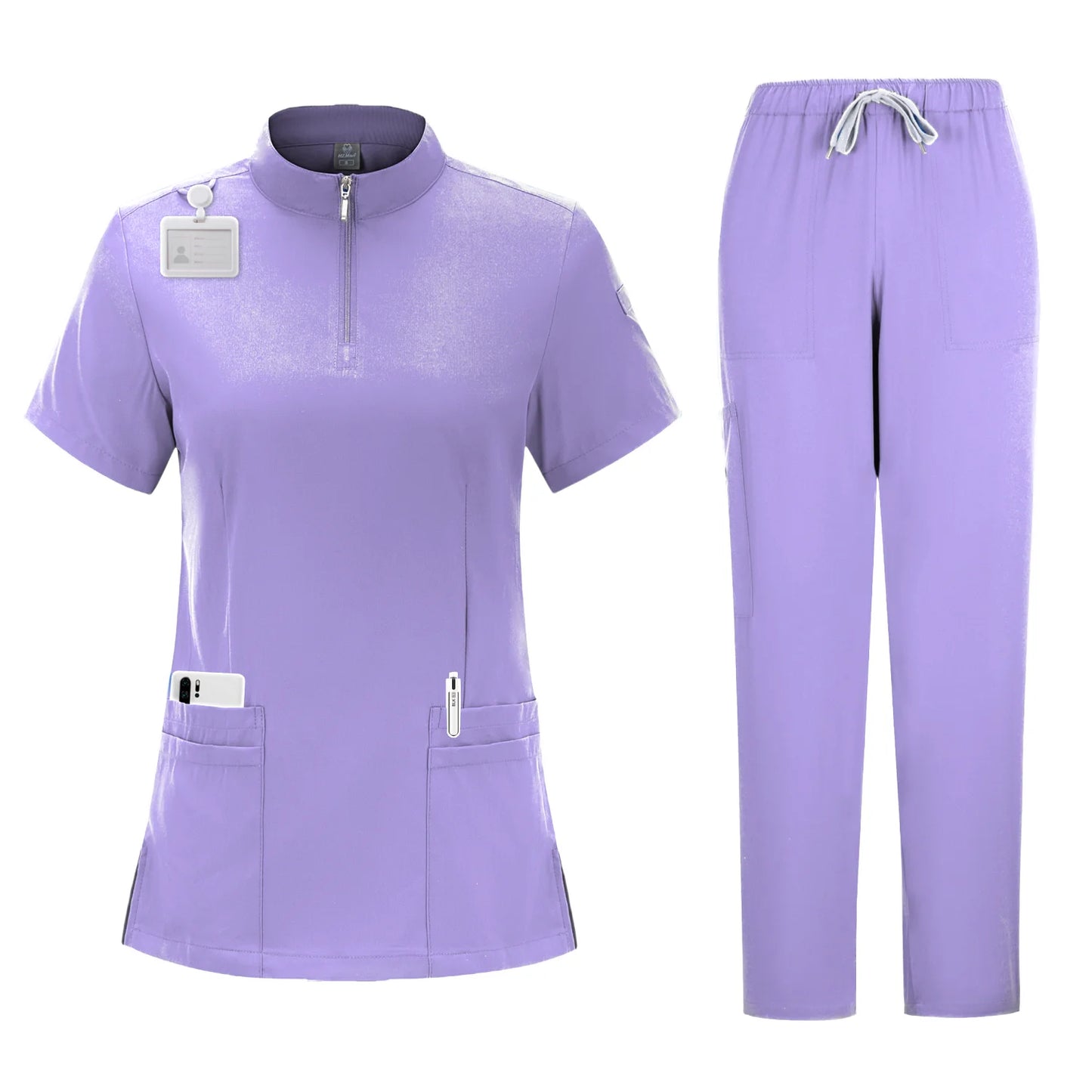 Women's 4-Pocket Zip-Neck Short Sleeve Scrub Top Nurse Uniforms Women Medical Nurses Accessories for Hospital Doctor Uniform - Dhavinci