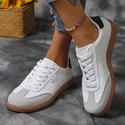 Fashion Patchwork Flat Sneakers for Women | Lace-Up PU Leather Shoes - Dhavinci