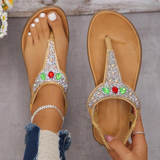 Luxury Crystal Flat Sandals | Women’s Summer Non-Slip Beach Shoes - Dhavinci