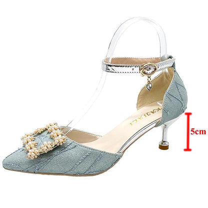 Bling Crystal Thin Heels Pumps for Women - Elegant Ankle Strap - Dhavinci