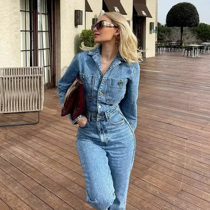 Women's Denim Jumpsuit | Long Sleeve Y2K Overalls for 2025 - Dhavinci