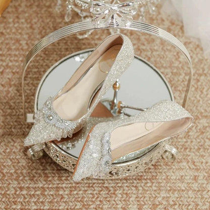 Luxury Crystal Tassels Bride Shoes - Pointed Toe Thin Heels Pumps - Dhavinci