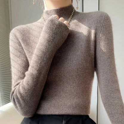 MEXZT Solid Sweater Women Half Turtleneck Knitted Pullovers Harajuku Korean Thick Knitwear Autumn Winter Fashion Slim Jumpers - Dhavinci