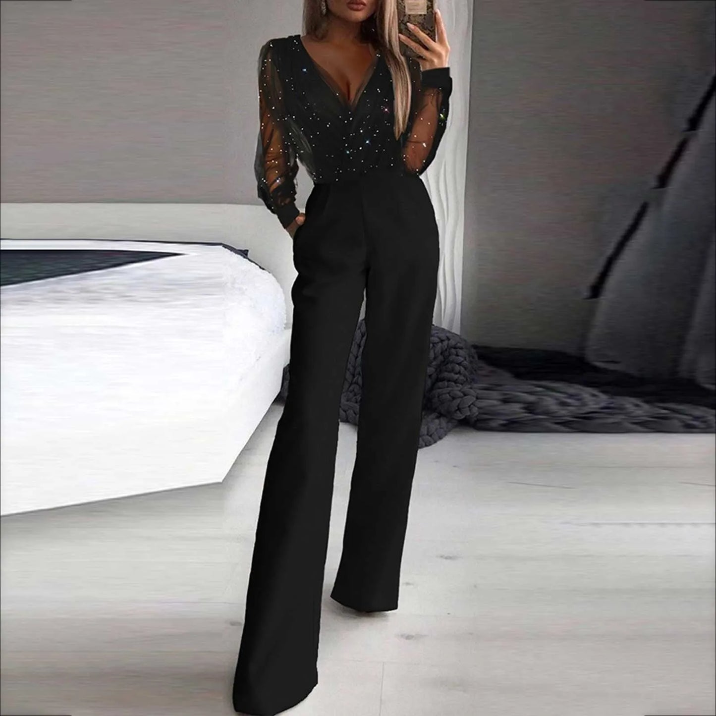 Strapless Jumpsuit | Women’s Casual Solid Color Chiffon Outfit