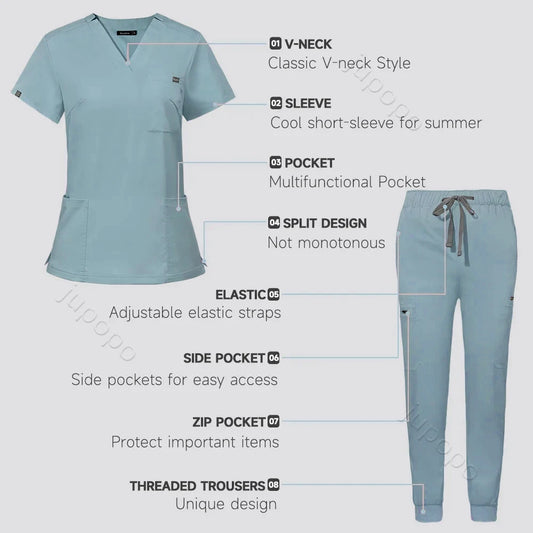 Multicolor Scrubs Uniform Short Sleeve Tops+Pants Nursing Uniform Women Pet Shop Doctor Scrub Medical Surgery Workwear Scrub Set - Dhavinci