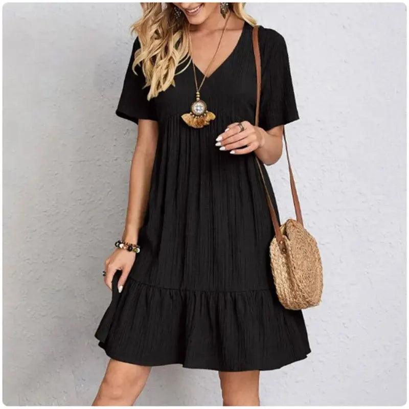 V-Neck Peplum Dress for Women | Summer Fit & Flare Ruffle Dress - Dhavinci