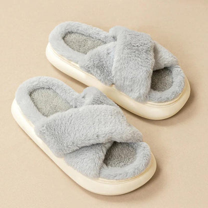 Thick Platform Fur Slippers for Women | Winter Plush Non-Slip Slides - Dhavinci