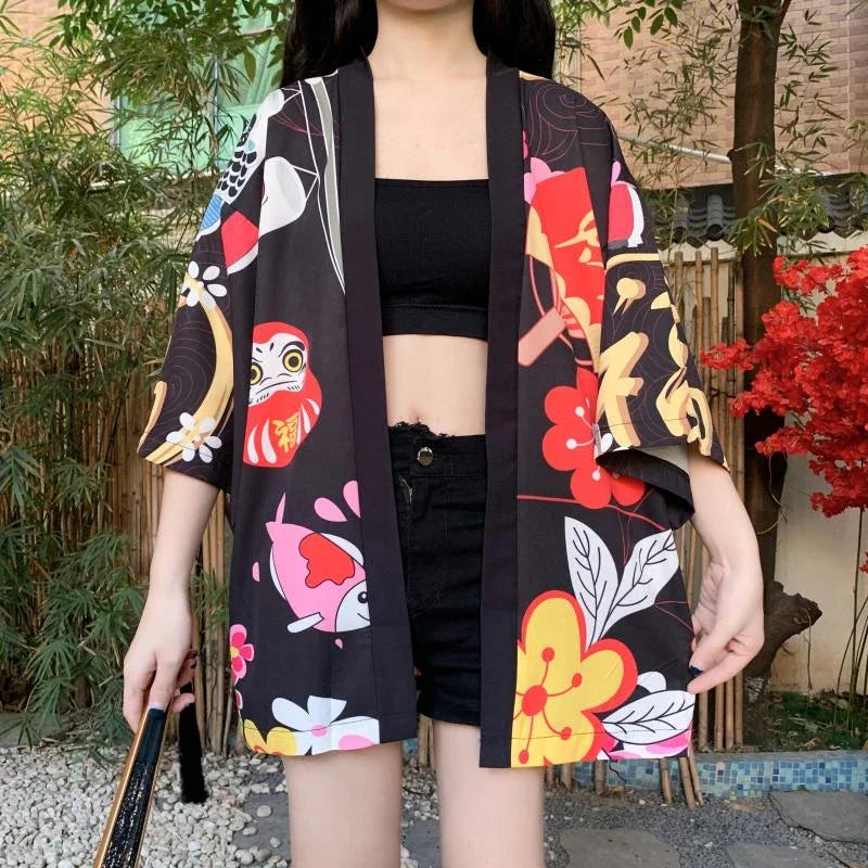 Bebovizi Japanese Style Flaming Phenix Print Cardigan Kimono Harajuku Women Men Sexy Yukata Female Streetwear Traditional Haori - Dhavinci