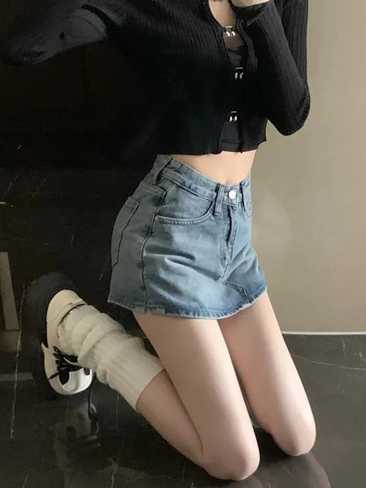 Summer High-Waisted Vintage Women Denim Short Skirt Small New Slim Sexy Korea Fashion Girl Cute Street A-line Mini Jeans Pants - Dhavinci