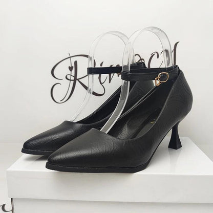 Classic Black Thin Heels Pumps for Women - Pointed Toe Office Shoes - Dhavinci