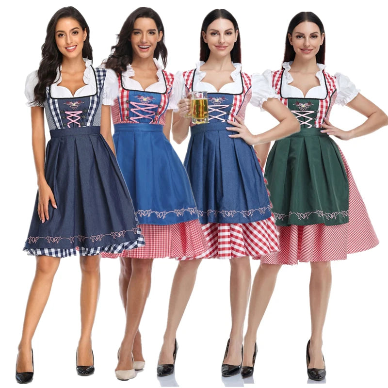 Traditional Bavarian Oktoberfest Costumes Plaid Dirndl Dresses Women Apron Dress German Beer Wench Maid Cosplay Party Dress - Dhavinci