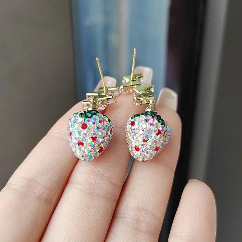 Colorful Strawberry Dangle Earrings | Sweet Zircon Fruit Jewelry