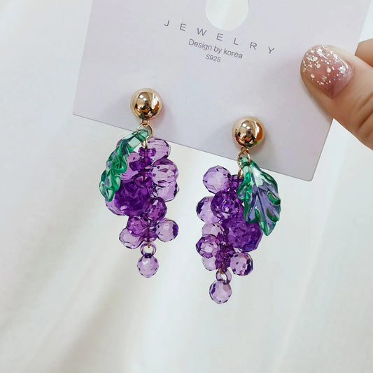 Purple Grape Charm Earrings | Sweet Drop Earrings for Women